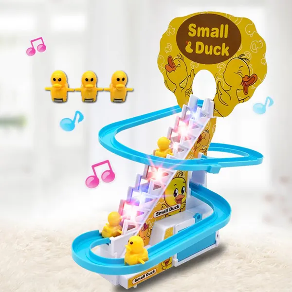 Electric Cartoon Duck Climbing Stairs Music Toy | Fun Sliding Duck Train for Kids